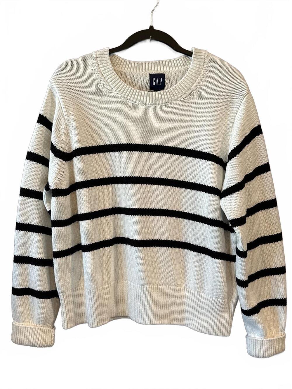 GAP Women's Large White and Black Striped Sweater